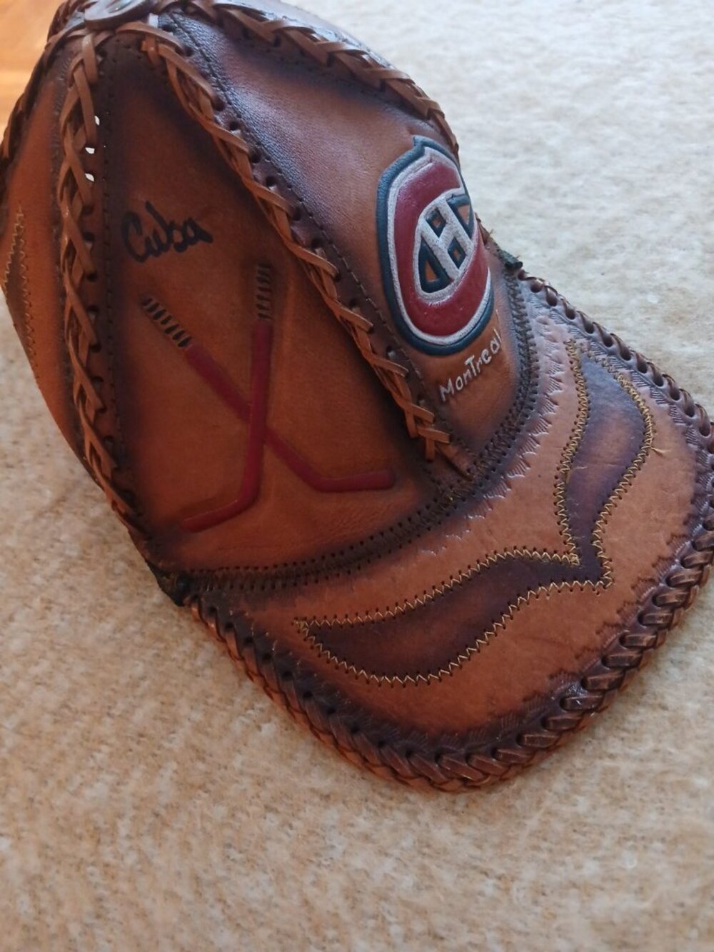 Title: Vintage Montreal Canadiens Handcrafted Leather Baseball Cap Hat – Unique